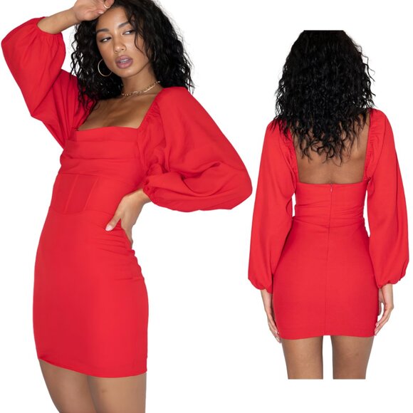 Princess Polly "Lillie" Long Sleeve Red Dress (6) - Picture 2 of 16